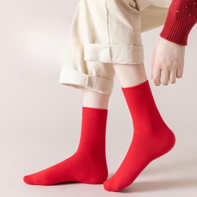 Große rote Socken, Damen-Mittelstrümpfe aus reiner Baumwolle, Geruchshemmende Socken, Baumwollsocken, Herbst- und Wintersocken