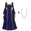 Medieval Retro Hooded Dress with Square Neck, Lace-Up Detail, and Bell Sleeves