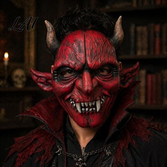 Realistyczna Halloweenowa Maska Straszny Demon dla Dorosłych Horror Czerwony Diabeł Pełna Krwista Tekstura Maska Twarz Impreza Nawiedzony Dom Cosplay Rekwizyt Trwały Fantazyjny