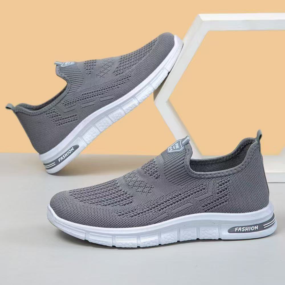 

Men s sports shoes mesh flying woven versatile shoes large size breathable men s soft sole one pedal dad casual shoes mesh shoes 44 серый