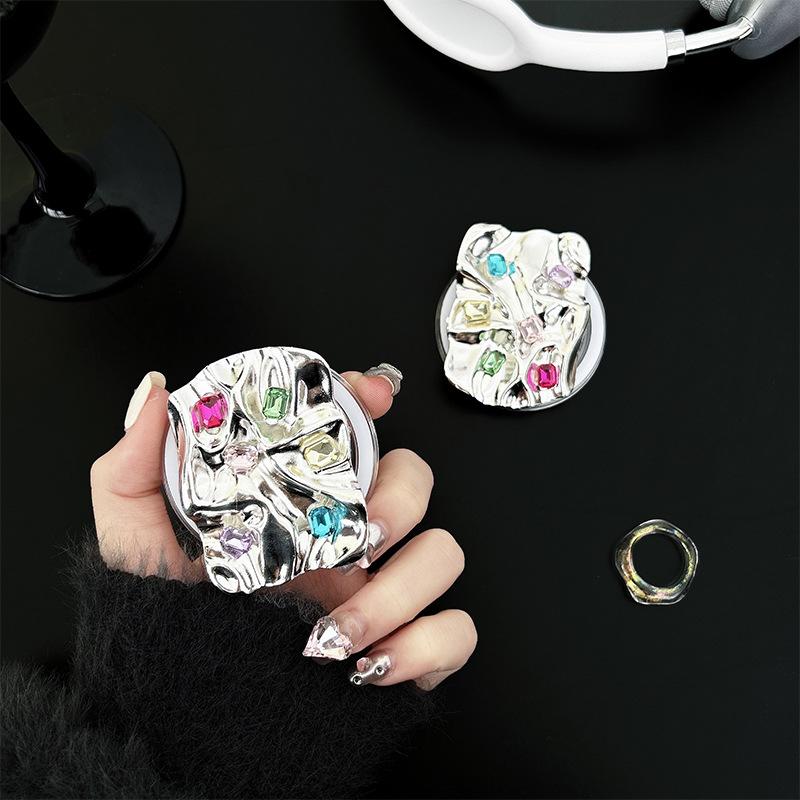 Metal Plating Folded Mobile Phone Airbag Bracket Magnetic Suction Removable Retractable Rhinestone Gem Wind Support Bracket