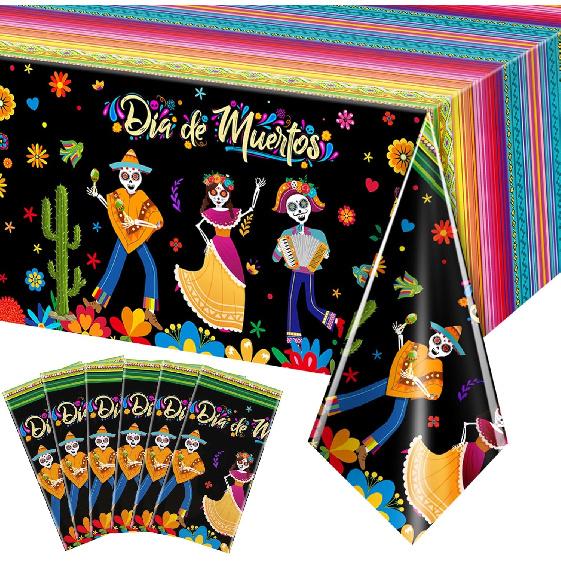 3 Pieces Day of The Dead Tablecloth Dia De Los Muertos Table Cover Halloween Sugar Skull Floral Table Cover Mexican Fiesta Plastic Tablecloth for