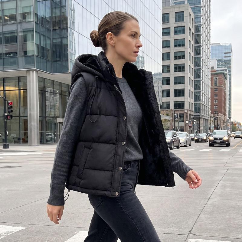 New New Women's Vest Women's Exterior Hooded Autumn and Winter Vest Women's Year Parker Vest Loose Outer Thick