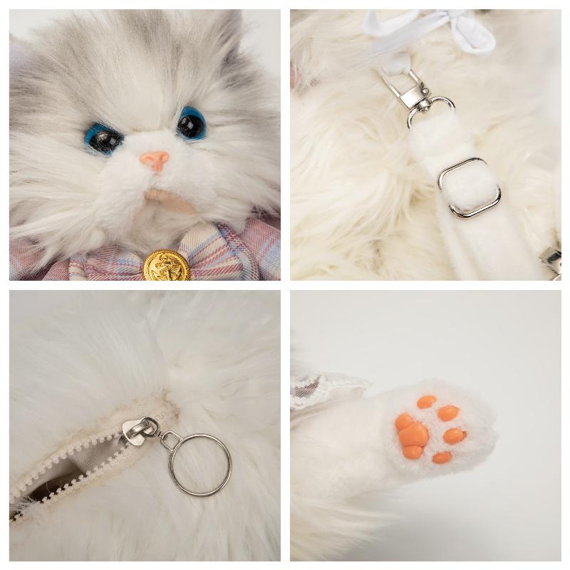 1Pc Cute Simulated Cat Designer Backpack Women Kawaii Soft Plush Trendy Backpack Purse for Woman School Bag Gift for Girls