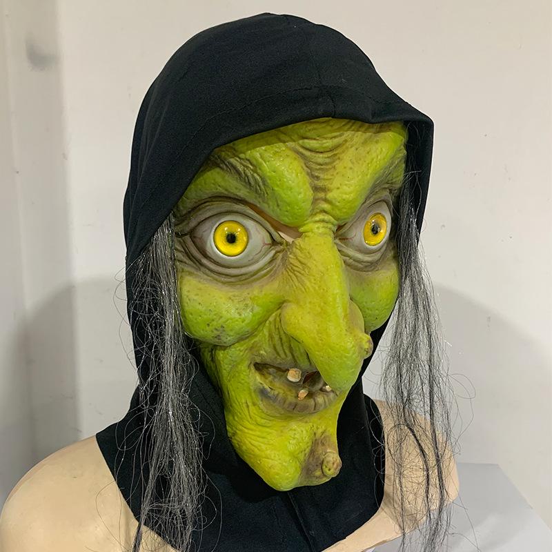 Halloween Hexenmaske: Klassisches Böses Geisterkostüm mit schwarzen Haaren