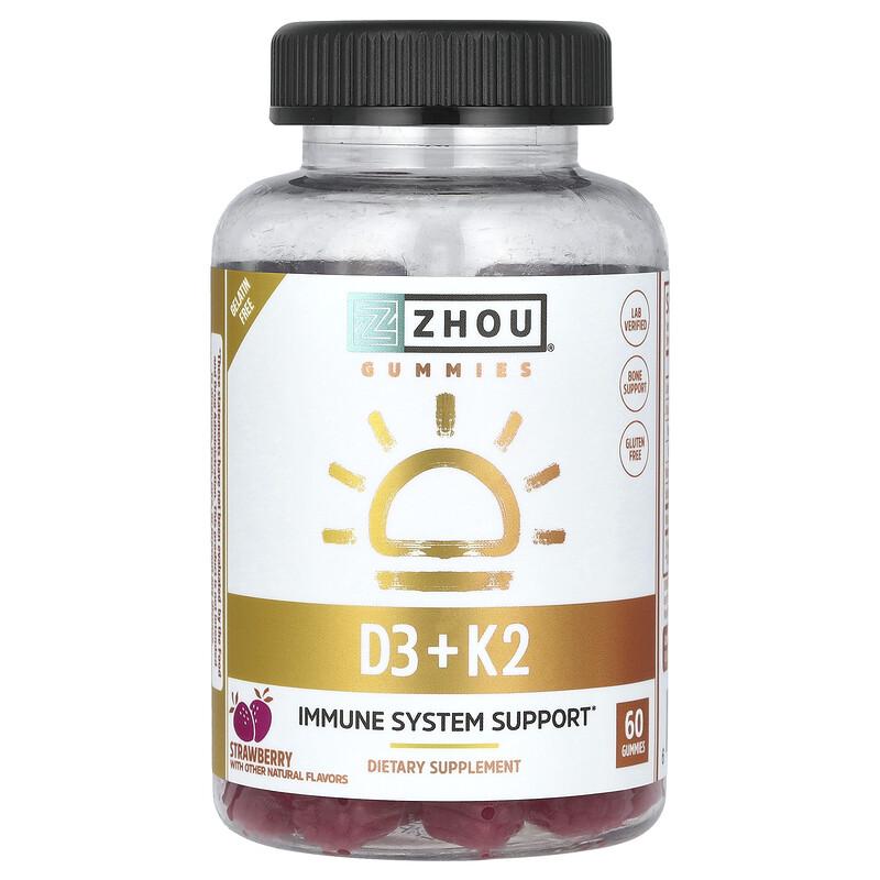 D3 + K2 Gummies, Strawberry, 60 Gummies