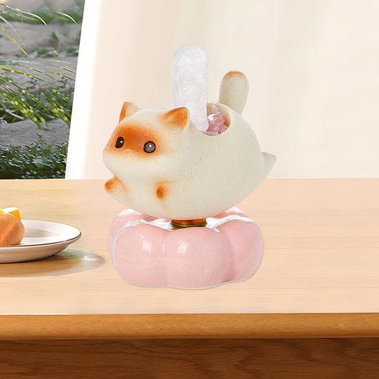 Rotating Cat Figurine Bring Good Luck Healing Stone Holder Stress Relief Desk Toy Home Office Desktop Kitten Decoration