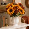 Décor Tournesol Artificiel pour Comptoir de Cuisine Fleurs Artificielles, Bouquet Faux Réaliste Mariage Maison, Bouquets de Fleurs Rustiques Table à Manger Soie