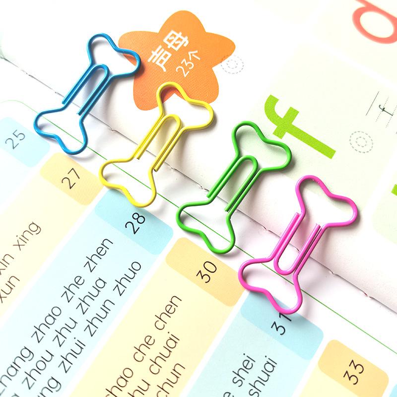 Creative Bone-Shaped Paper Clips: 100-Piece Colored Metal Bookmark and Office Stationery Set
