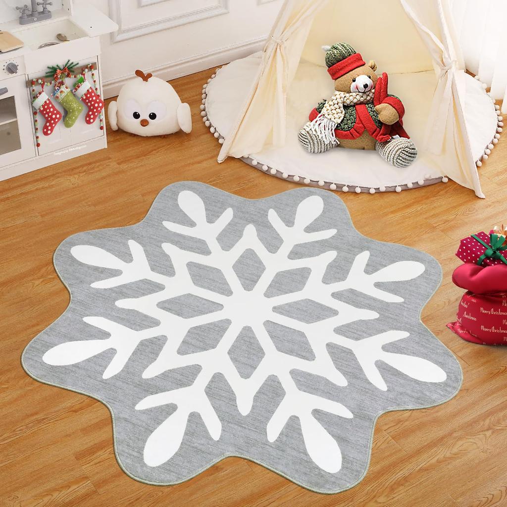 Christmas Snowflake Rug Stain-Resistant And Machine-Washable Bathroom Mat Bedroom Entrance Rug Bedside Carpet Home Décor