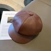 Vintage PU leather Women Beret Hat Solid Color Octagonal Newsboy Cap Outdoor Ladies Girl French Artist Caps