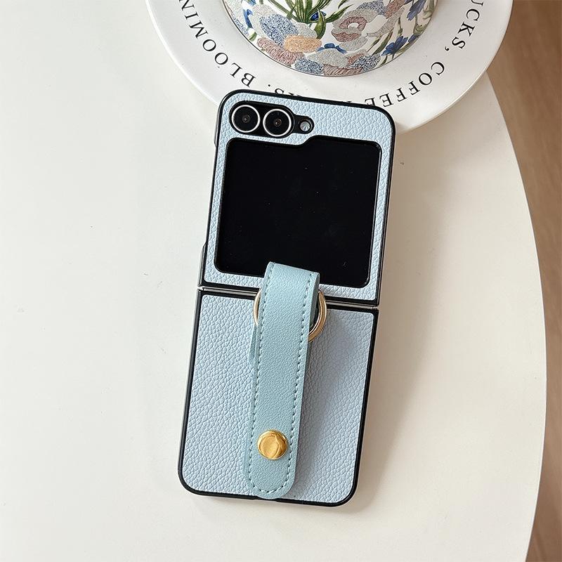 Applicable To Samsung Zflip6 Folding Leather Phone Case Findn3Flip Wristband Flip Xflip Solid Color Hard Case