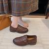 Retro Low Heel Single Shoes Autumn New Round Toe Deep Mouth Breathable Hole Metal Buckle Non-slip Low Top Shoes