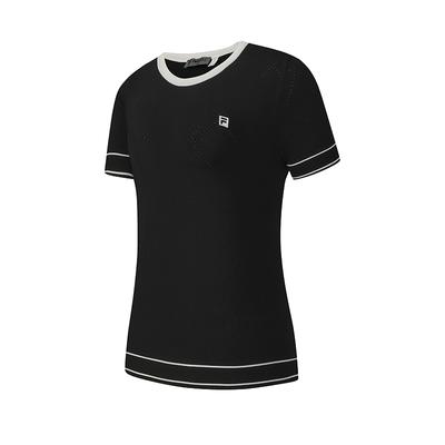 Fila Golf Series Trendy Fashion Casual Sports Versatile Sweet Cool Style Breathable Soft Comfortable Fitted Short Sleeve Knit Top A11W535413FBK