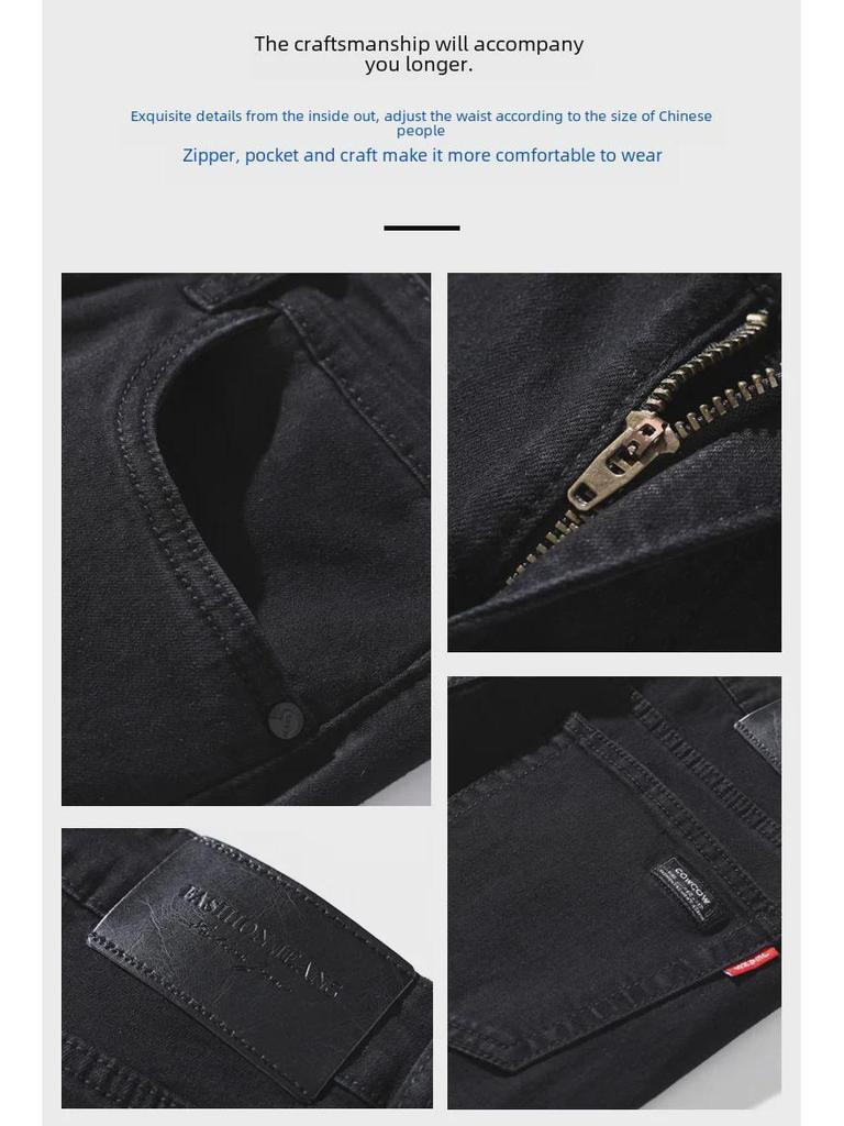 Męskie dżinsy slim straight czarne - Modny, klasyczny młodzieżowy styl denimowy