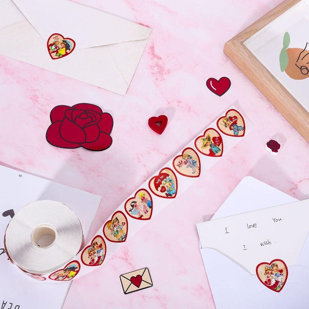 500Pcs Valentine's Day Stickers Roll Heart Shape Label Decor 1 Inch Sealing Labels  Gift Packaging