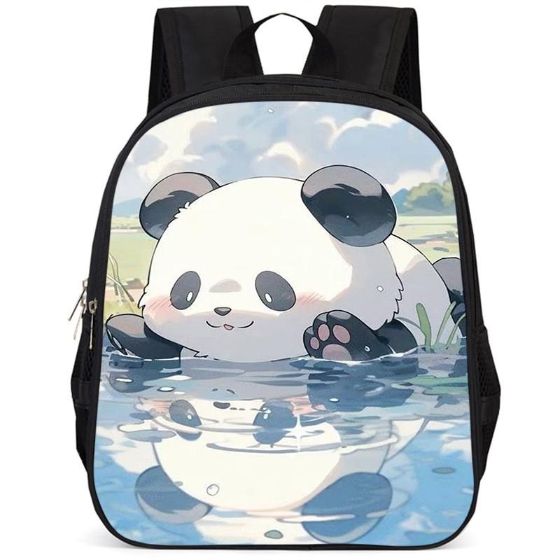 Spacious 15 Inch Panda Backpack For Elementary Kids Lightweight Oxford Cloth