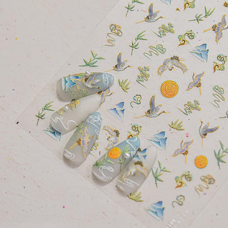 Tomoni Ballet Crane Embossed Nail Stickers - Hot-Selling Embroidery Nail Art Décor