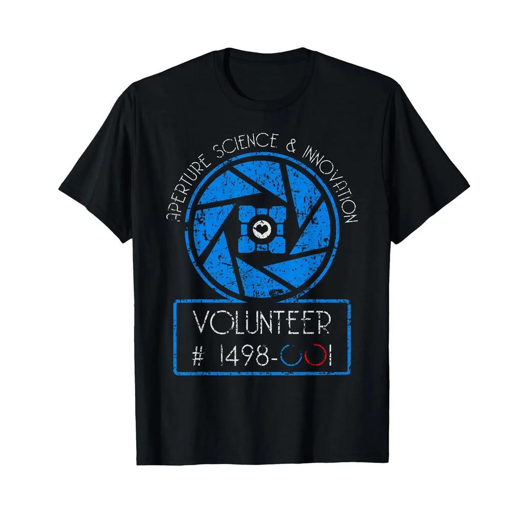 Vintage Aperture Science Volunteer For T Shirt Vintage Washed Homme Streetwear Top For Everyday Wear Stretched Unisex Fashion