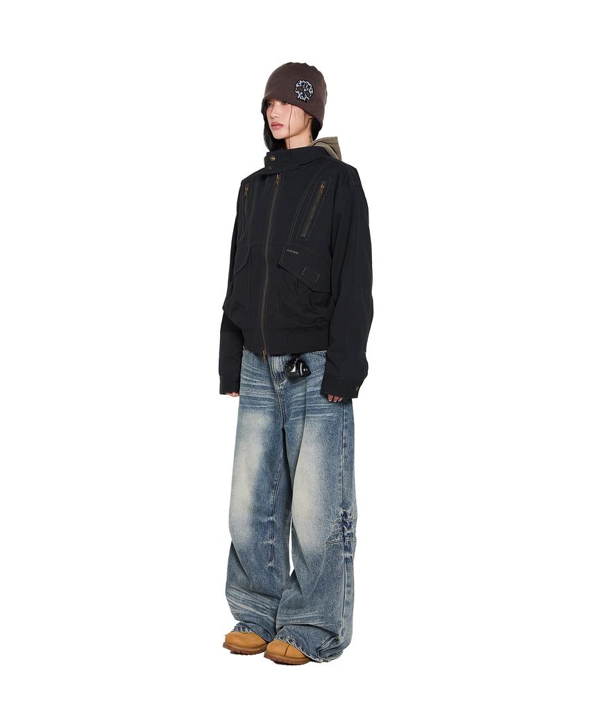 Aakam Zippered High Neck Jacket (Black)