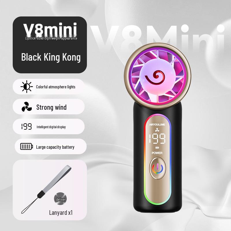 2026 High-Speed Mini USB Handheld Fan with Digital Display & Turbine Charging 98*39*49mm