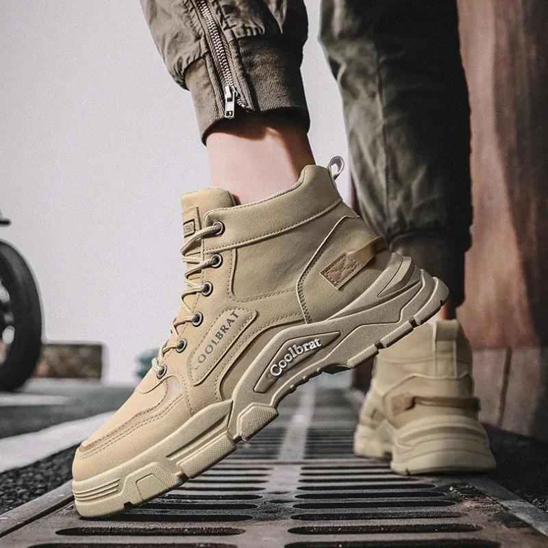 Fashion Men's High Top Boots Platform Casual Shoes Non Slip Comfortable Hiking Boots for Men Outdoor Working Shoes Lace-up Ankle Boots
