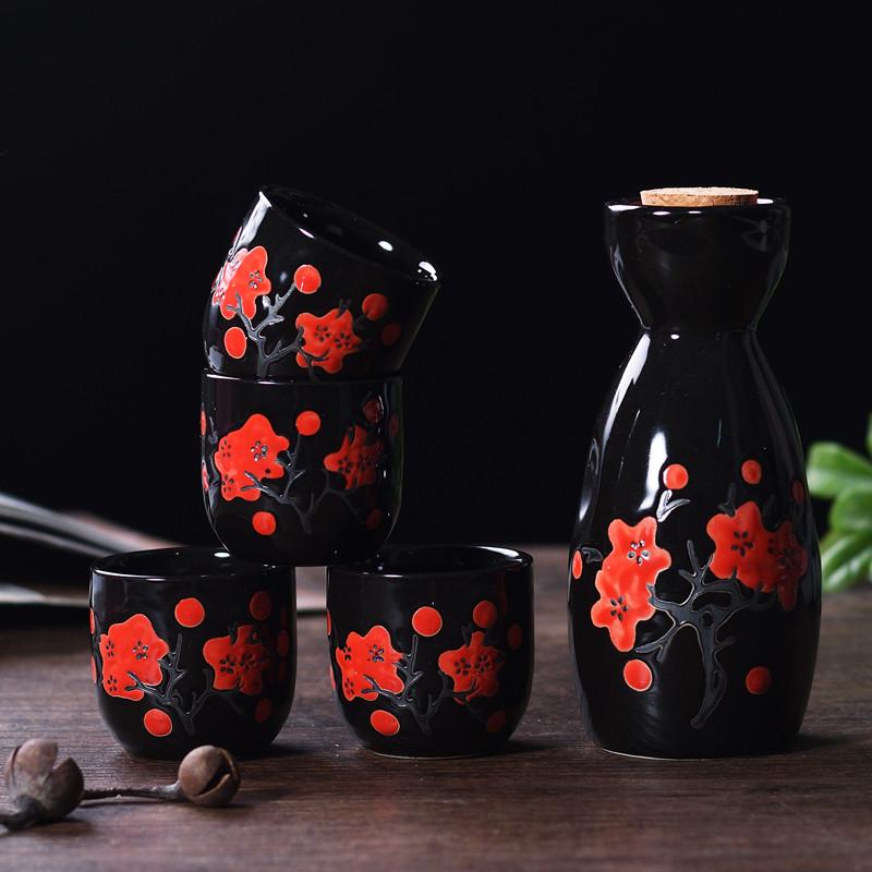 1 Set Japanese Style Sake Wineware Porcelain Underglaze Color Hand-painted Wine Dispenser Ceramic Flagon Liquor Spirits Cups Set