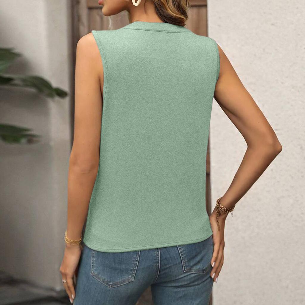 Ladies' Color Summer Fashion Temperament Elegant Pleated V-neck Vest Top