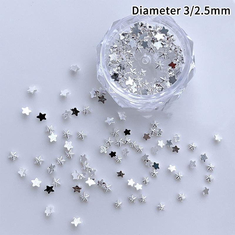 

1 Коробка 3D Золото Серебро Нейл-арт Пятиконечная звезда Ювелирные изделия Металлические заклепки Шармы для ногтей Сплав Плоская задняя часть Звезды Украшение для ногтей Инструмент для маникюра серебряный