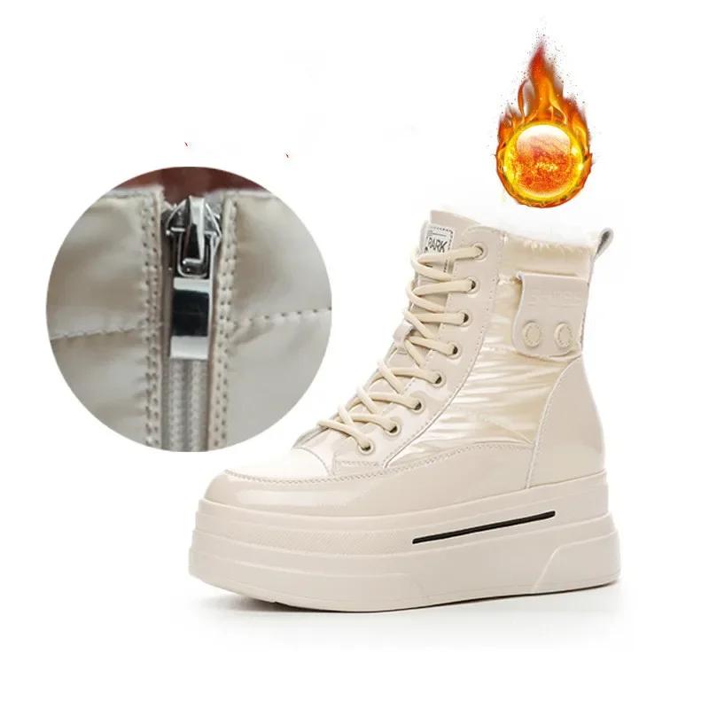 Fashion Top Quality 9cm Genuine Leather Autumn Winter Motorcy Ankle Boots Cross Tied Keep Warm Thick Bottom Zip Comfy Plush Spring Shoes