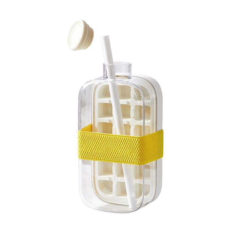 Ice Cube Bottle With Straw, 2-in-1 Touch-Free Ice Cube Tray Water Bottle, Leakproof Silicone Ice Mold For Freezer, Coffee, Juice