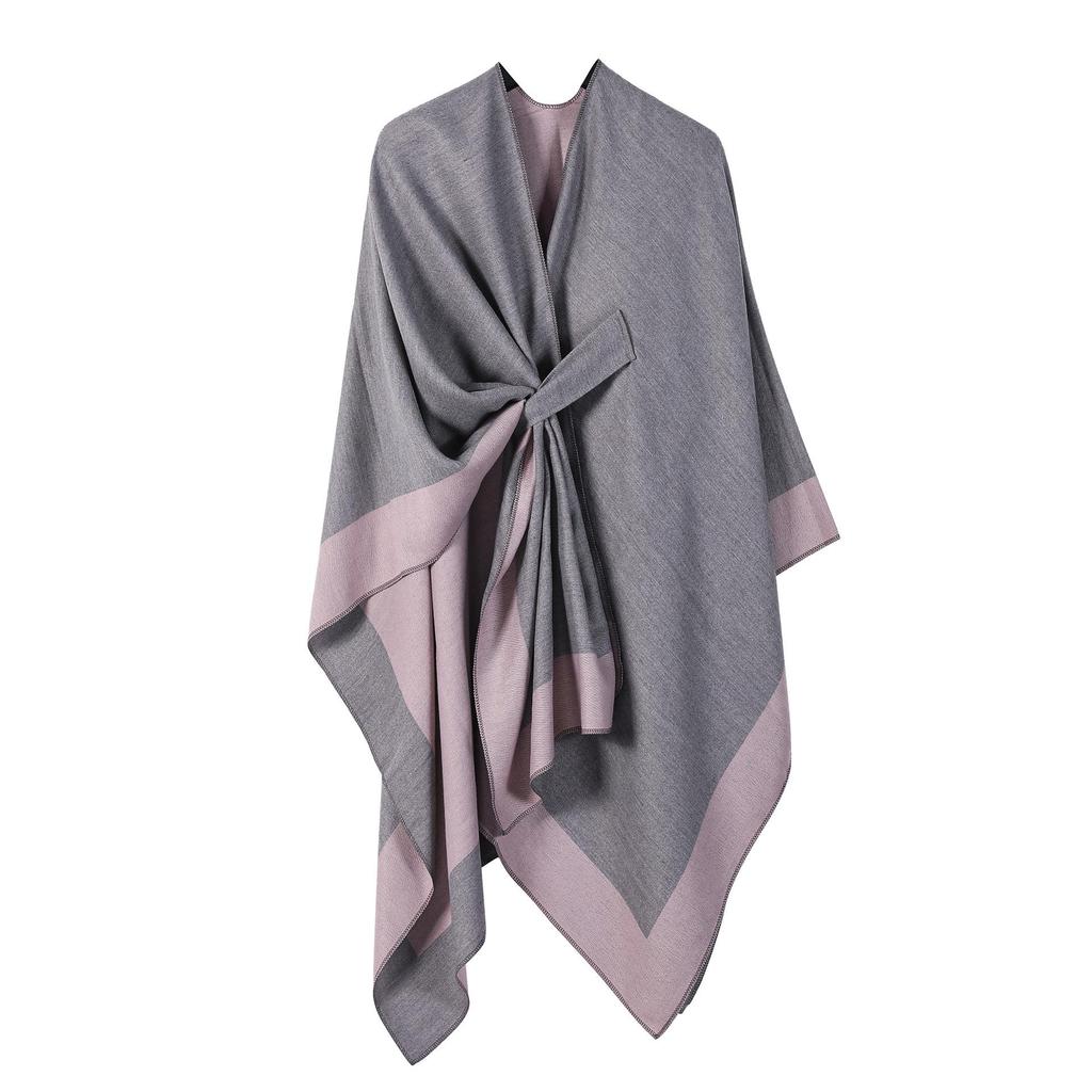 Multi-Functional Women's Solid Color Shawl Cloak with Fringe