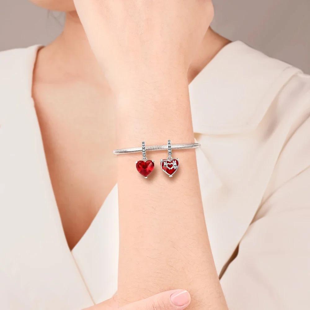 Copperromantic Valentine'S Day Couple Love Charms Heart Beads Fit Original Bracelets Diy Jewelry Gifts For Women