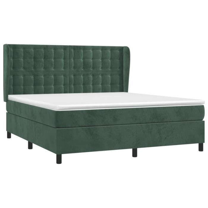 3129468 vidaXL Lit à sommier tapissier et matelas Vert foncé 180x200cm Velours