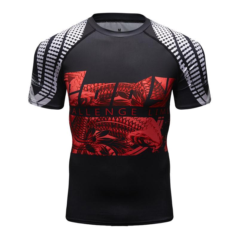Nouveau Homme Manches Courtes Sport Chemise Homme Séchage Rapide MMA T-shirts Collants de Compression Homme Impressions 3D T-shirts Tops Salles de Sport Musculation Rashguard