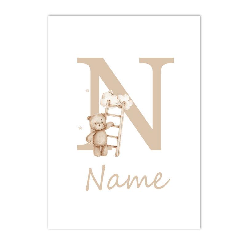 Boho Posters Cartoon Bear Canvas Painting Custom Name Poster Star Rainbow Wall Art Print Nursery Picture Baby Kids Room Decor