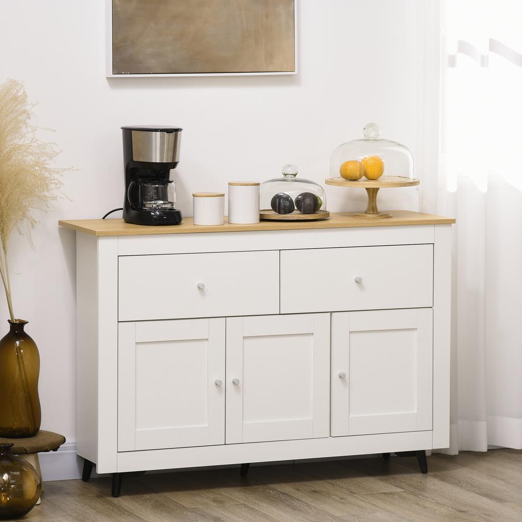 Buffet Cuisine With 2 Drawers 3 Doors And Adjustable Shelf For Kitchen Dining Room Living Room 117 X 35 X 80 Cm White