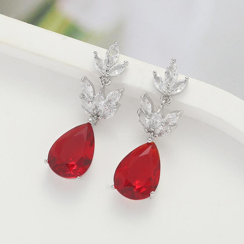 Flower Electroplated Water Droplets Small Fresh Horse Eye Zircon Earrings Silver Needle Light Luxury Bridal Stud Earrings Earrings Women Shine