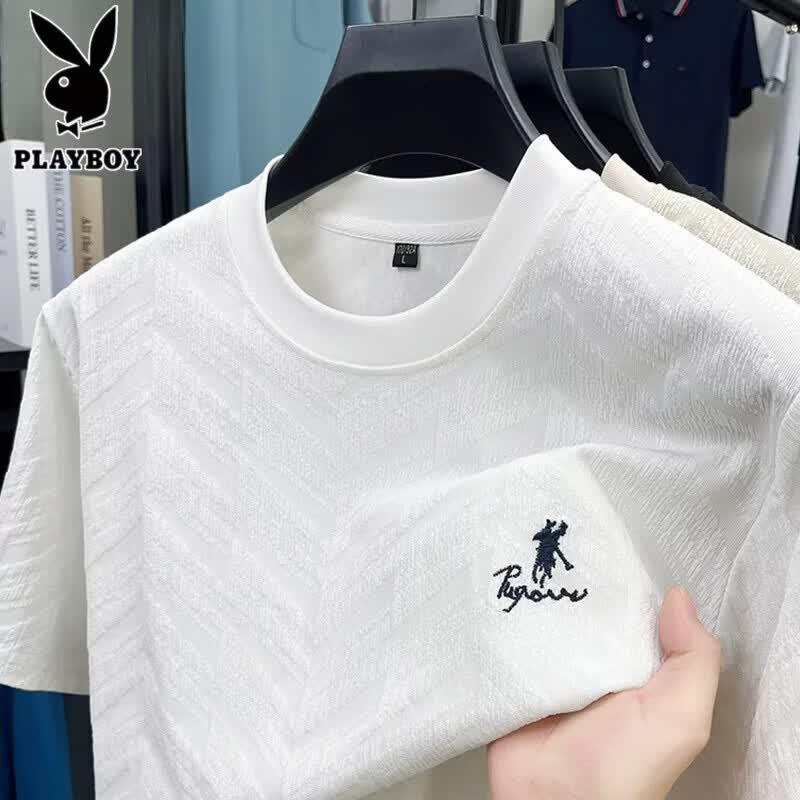 PLAYBOY Men s Jacquard Ice Silk Quick-Dry Short Sleeve T-Shirt 180/2XL