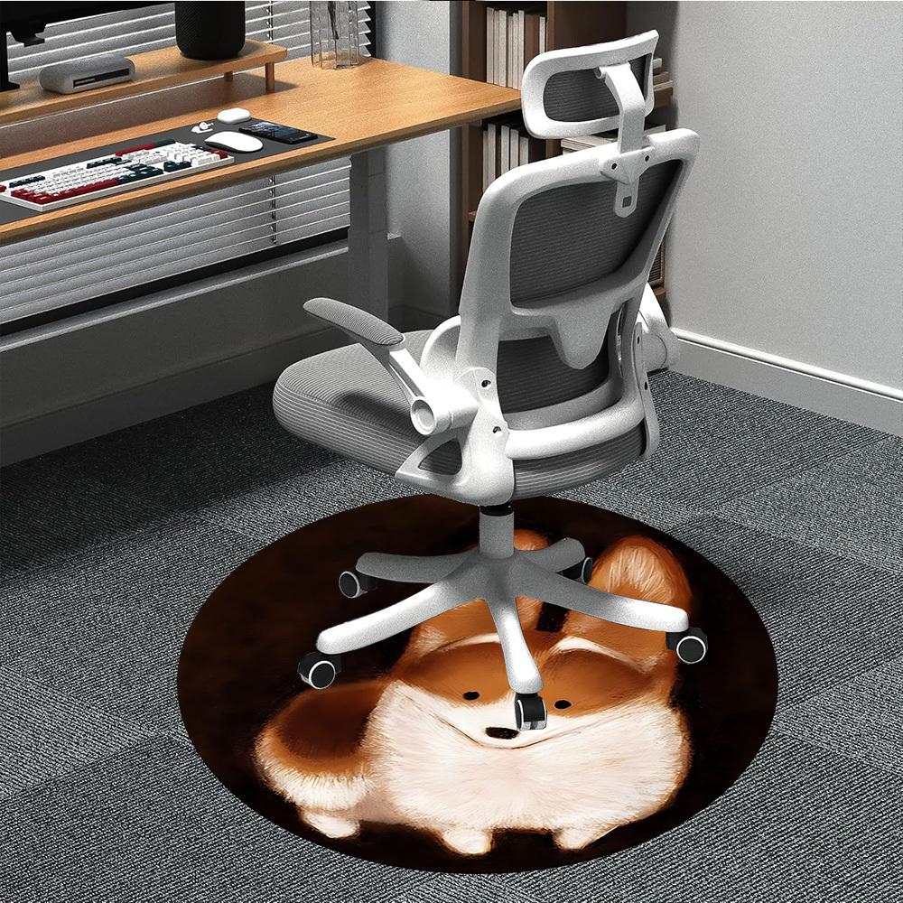 1PC Dog Ears Office Round Area Rug, Mat Suitable For Office, Under Office Chairs Bedroom Living Room Home Decor, Room Deco