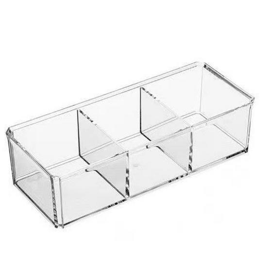 Transparent Acrylic Nail Art Storage Box with Cover - Three Compartments for Cotton Sheets, Swabs, and Powder Puff - Dustproof Beauty Egg Holder