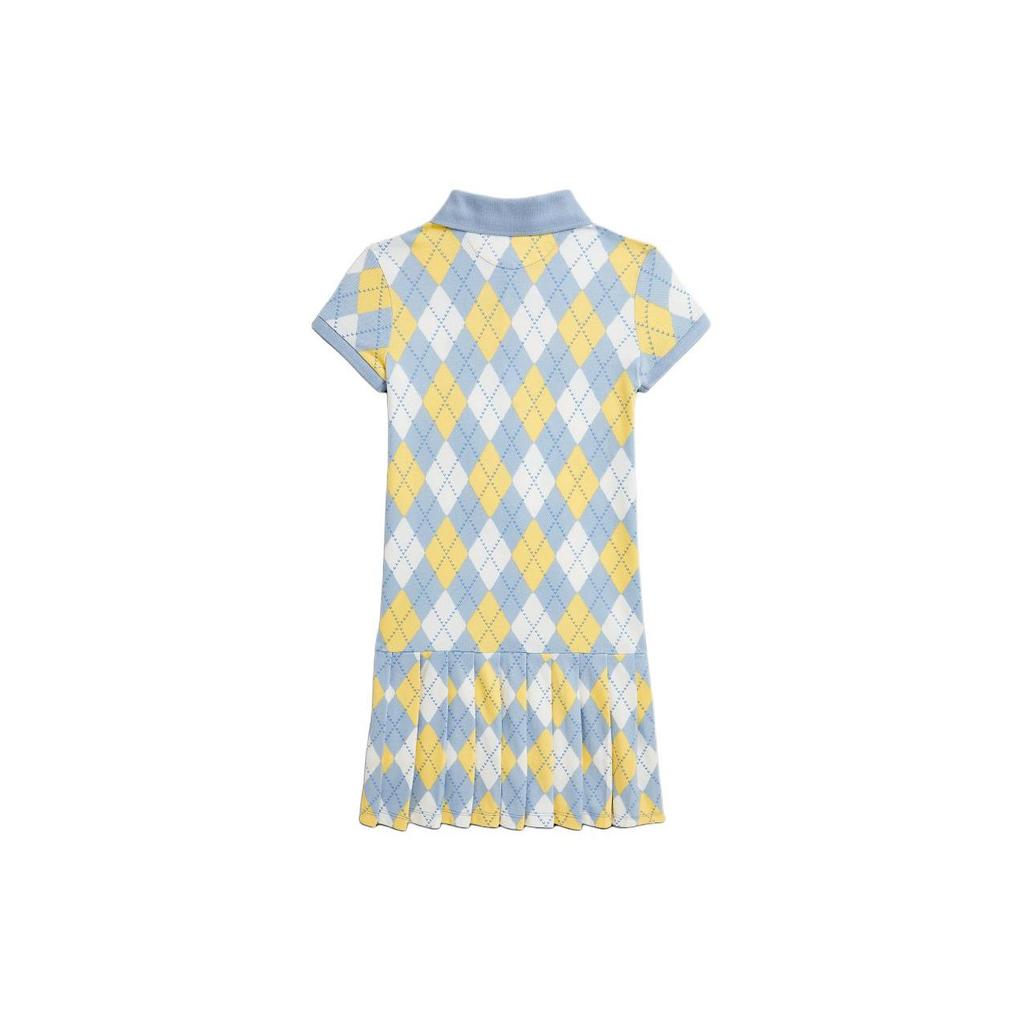 Polo Ralph Lauren Polo Dress Ss24 Diamond Pattern Polo Collar Short Sleeve Kids Dresses Blue CWPODRSG3D20823-400