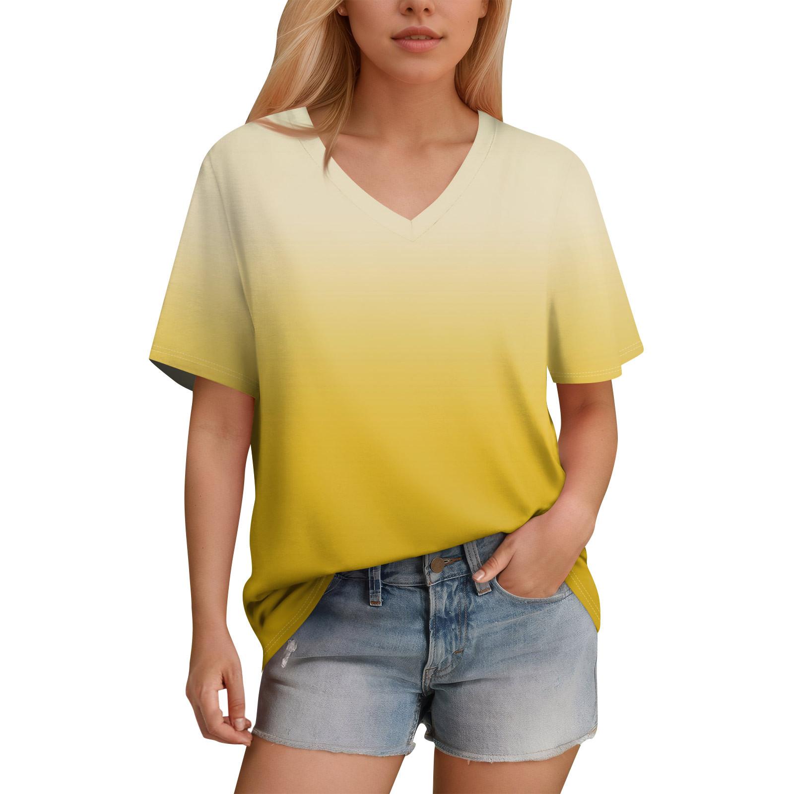 

Женская футболка с v-образным вырезом и коротким рукавом, однотонная повседневная свободная футболка, топ XL жёлтый