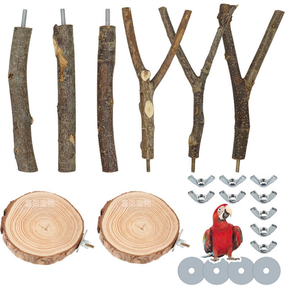 8Pcs Natural Wood Parrot Perch Set Bird Standing Stick Platform Cage Accessory Bird Supplies