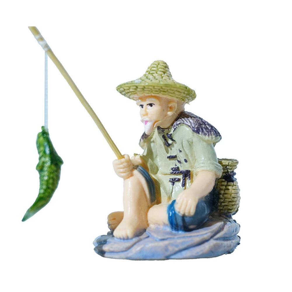 DIY Old Man Fishing Ornament Aquascape Decorative Fish Tank Decoration  Rockery Landscape Ornaments