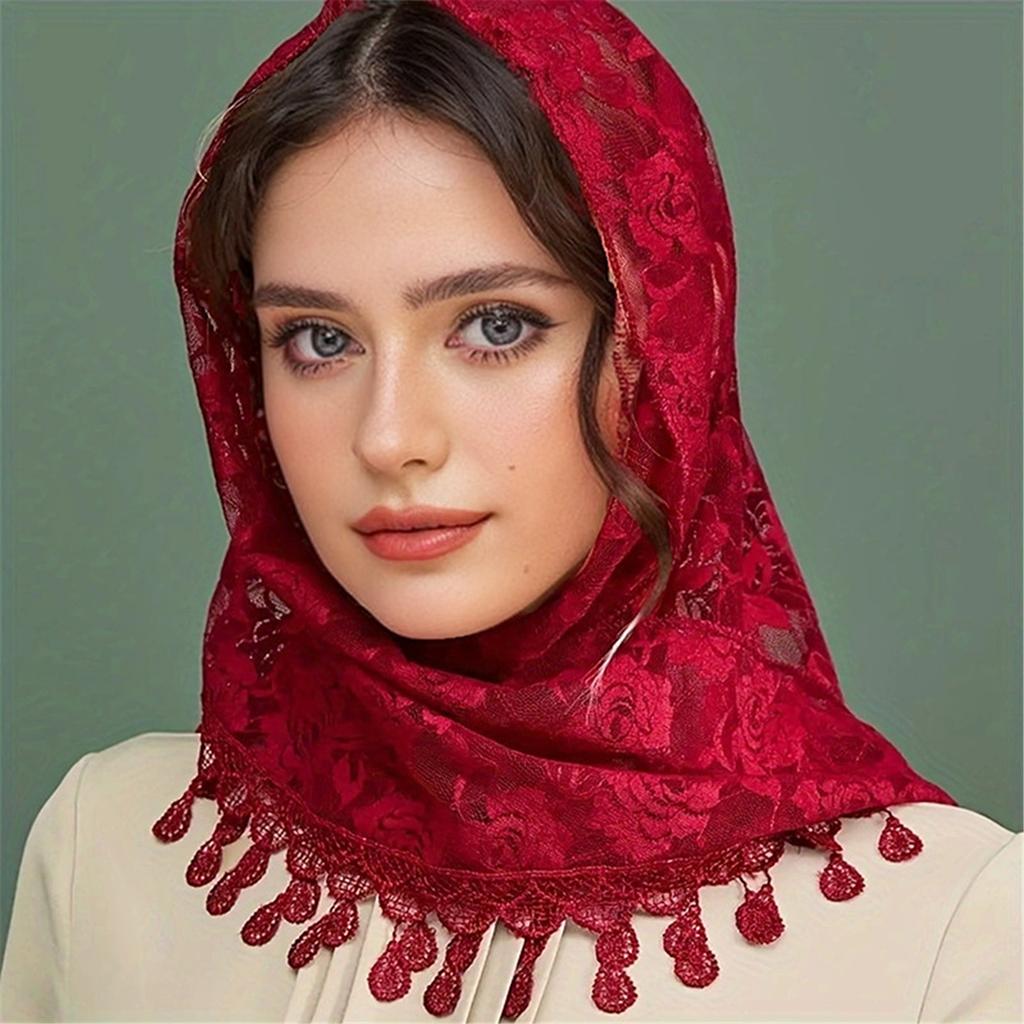 Elegant Lace Mantilla Veils for Wedding Traditional Lace Shawl Tassels Head Covering for Catholic Chapel Formal Headpiece