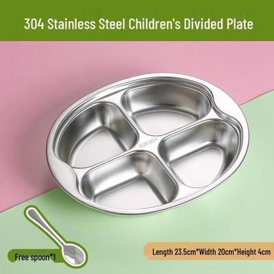 Kids 304 Stainless Steel Divided Meal Plate with Spoon