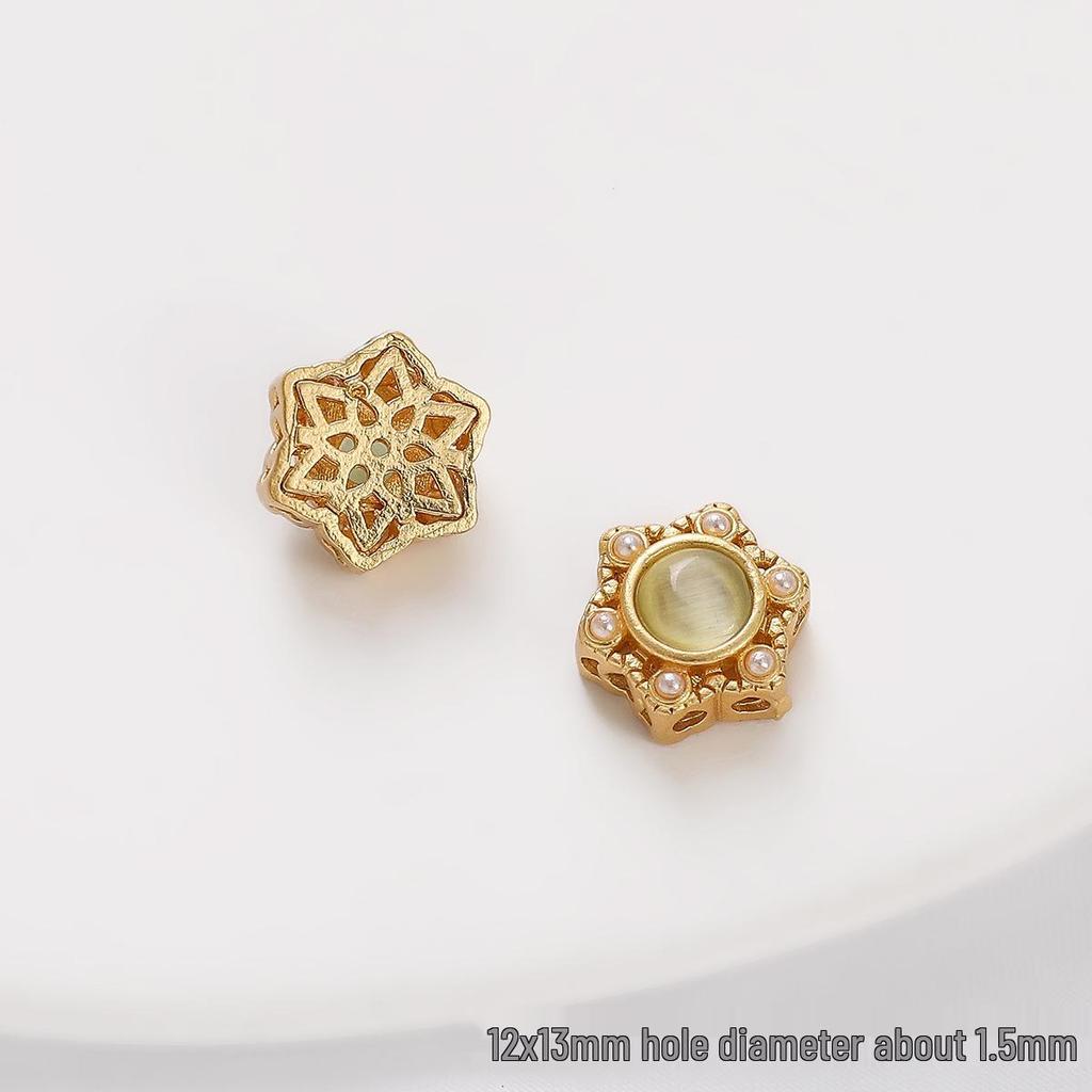 Pozlacené prolamované korálky s kočičím okem a imitací nefritu pro výrobu šperků DIY