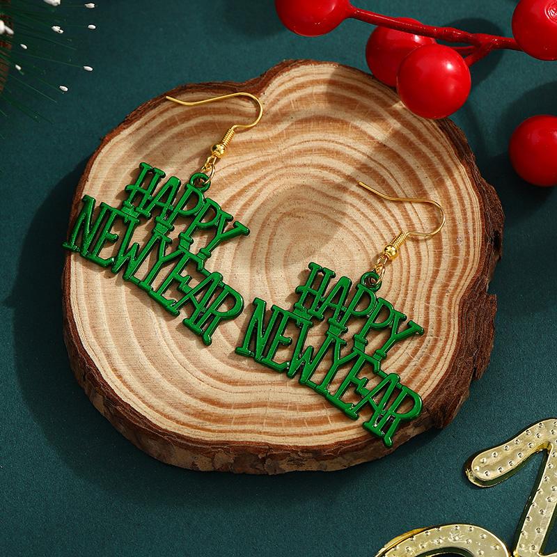 2026 Fashion Happy New Year Earrings Jewelry Green Red Color Christmas Earrings For Women Girls Gifts