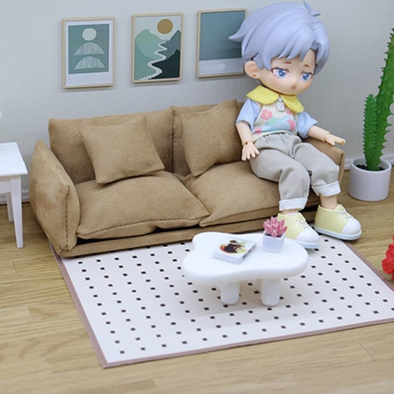 1/12 Scale Couch Model Modern Miniature Sofa Realistic Wooden Dollhouses Furniture For Bedroom Living Room